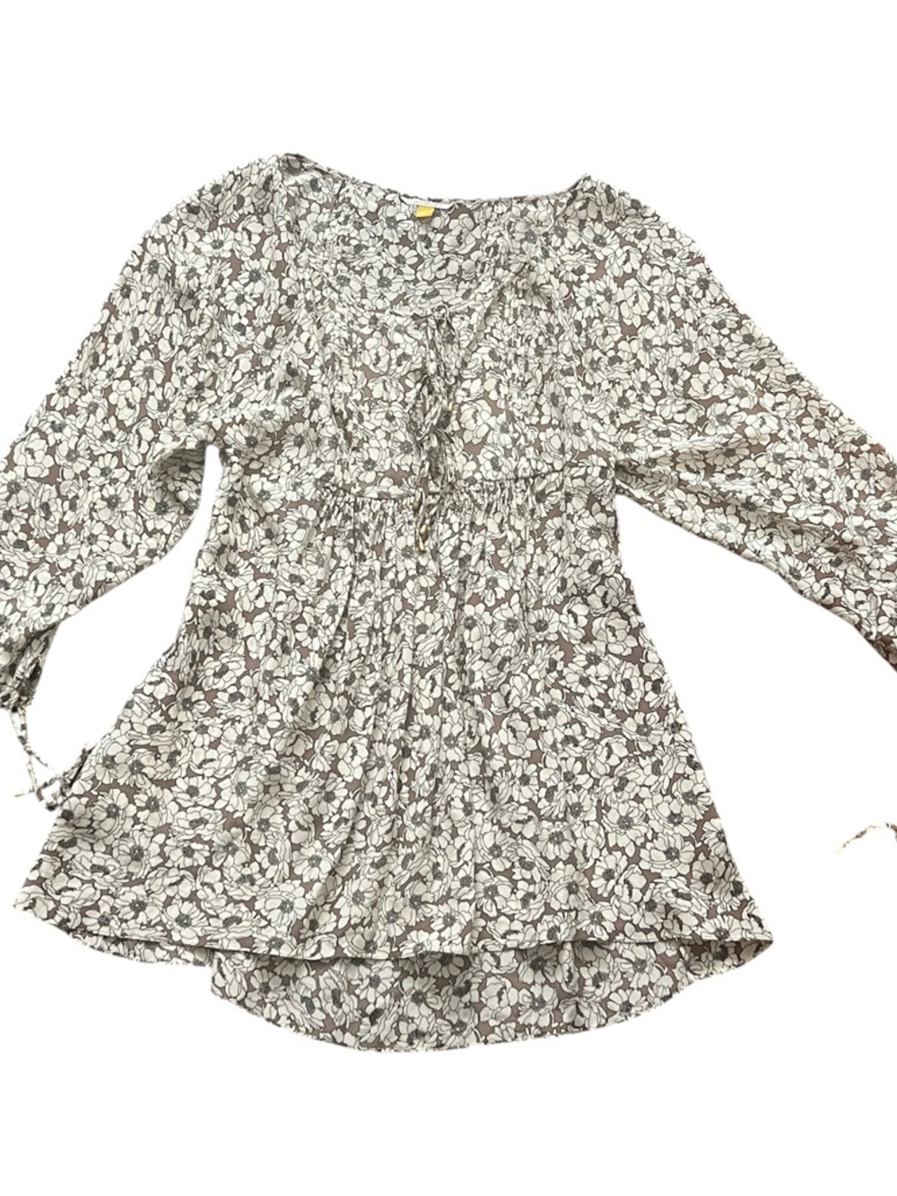 Leifsdottir Silk Tunic SZ 10 Cream/Brown Floral Boho Hipster Cottagecore